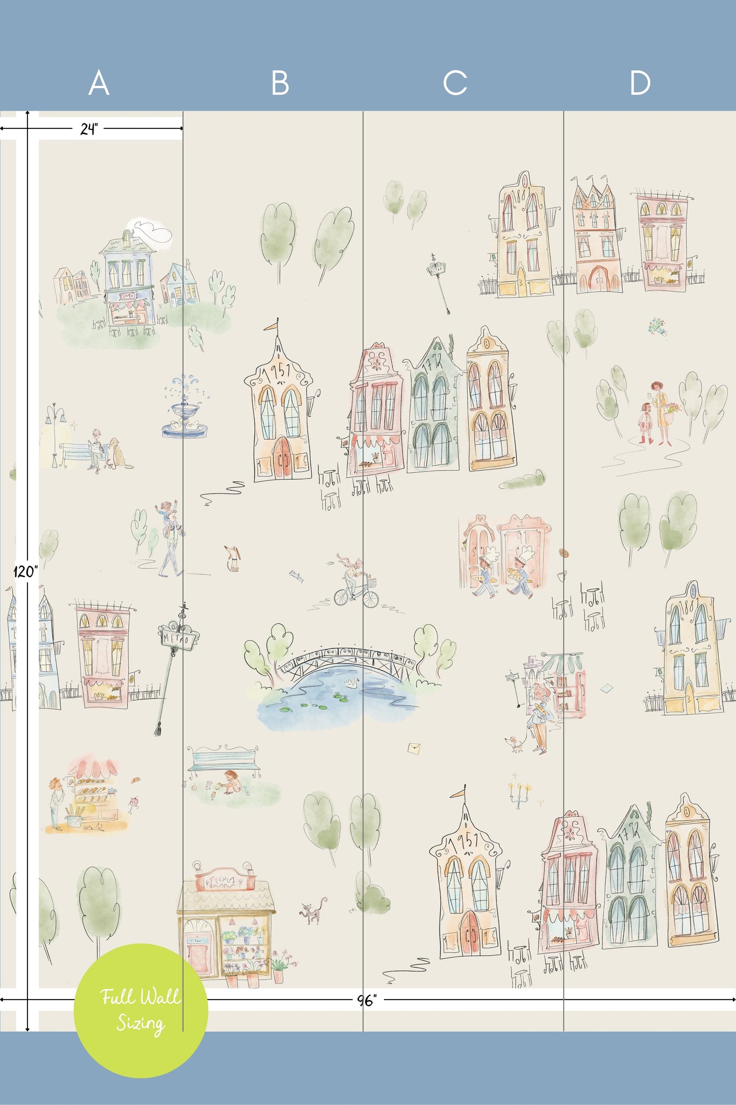 Mètropole Wall Mural, Full Wall Height