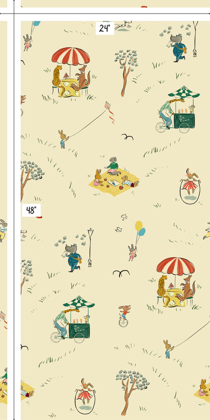 Bemelmans wallpaper animals in the park illustration wallpaper kids wallpaper creamy white kids wallpaper city park wallpaper
