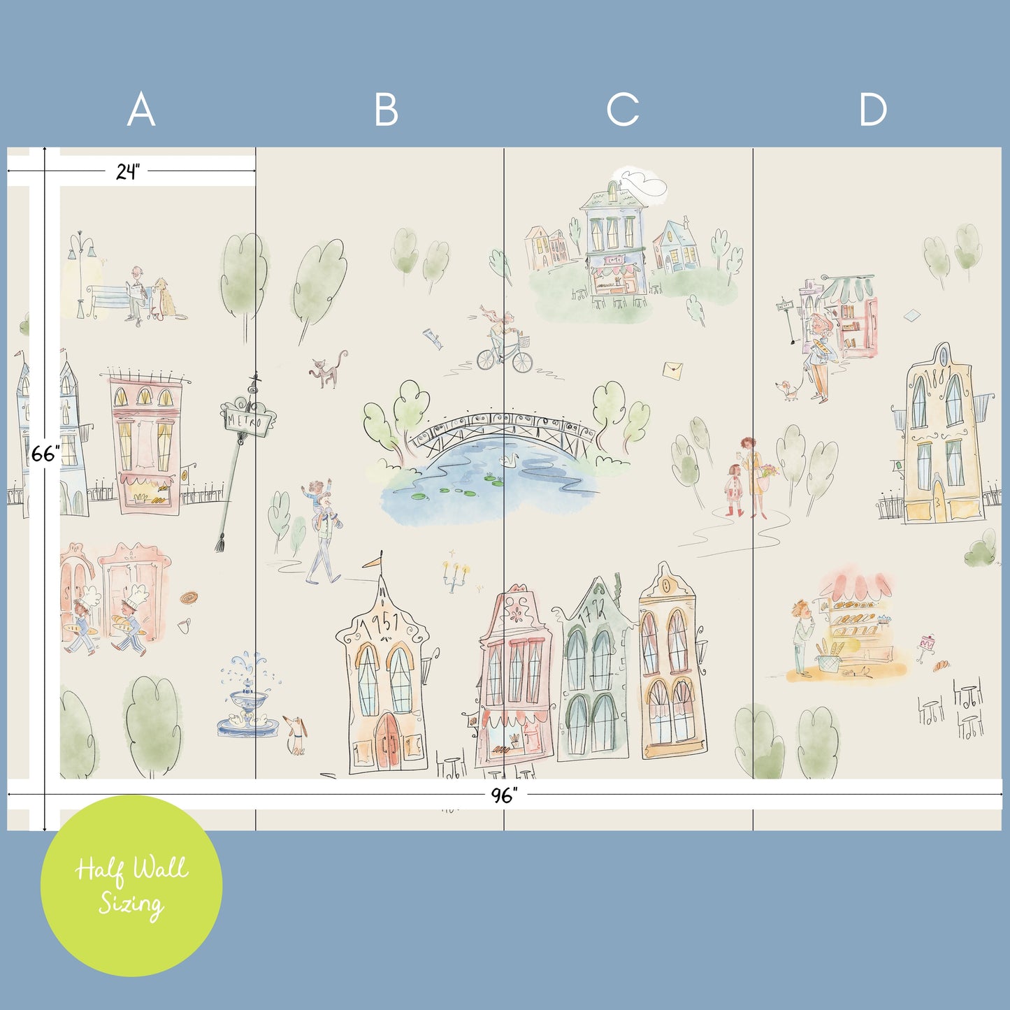 Mètropole Wall Mural, Half Wall Height