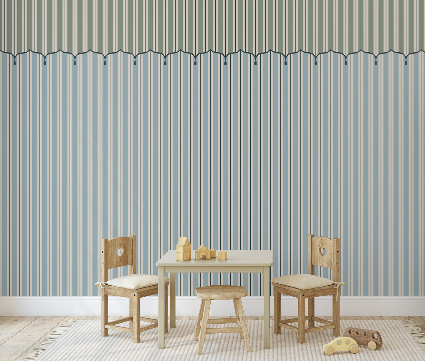 Funfair Tent Stripe, Green & Blue