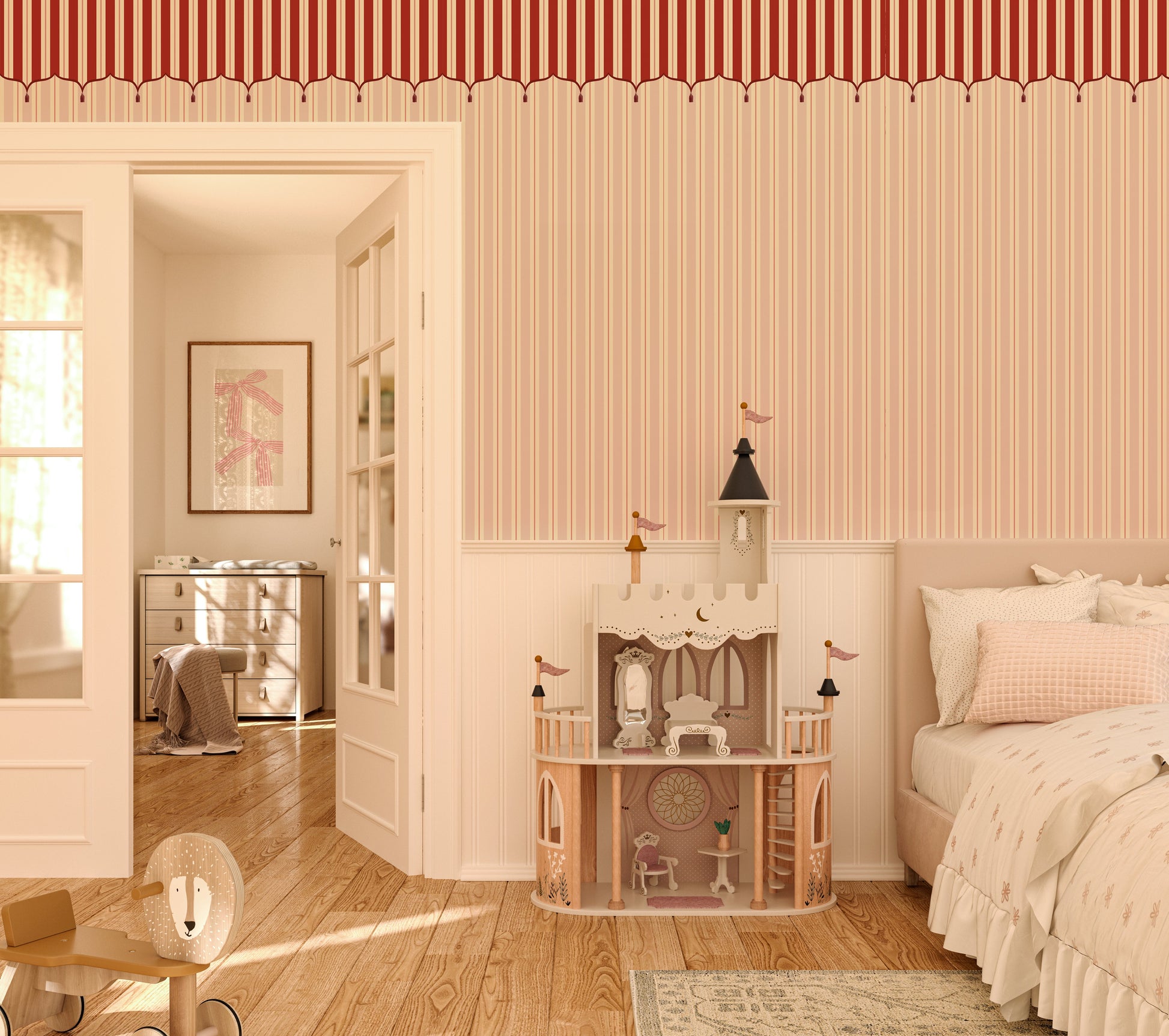 tented stripe wallpaper Funfair Tent Stripe, Pink & Red