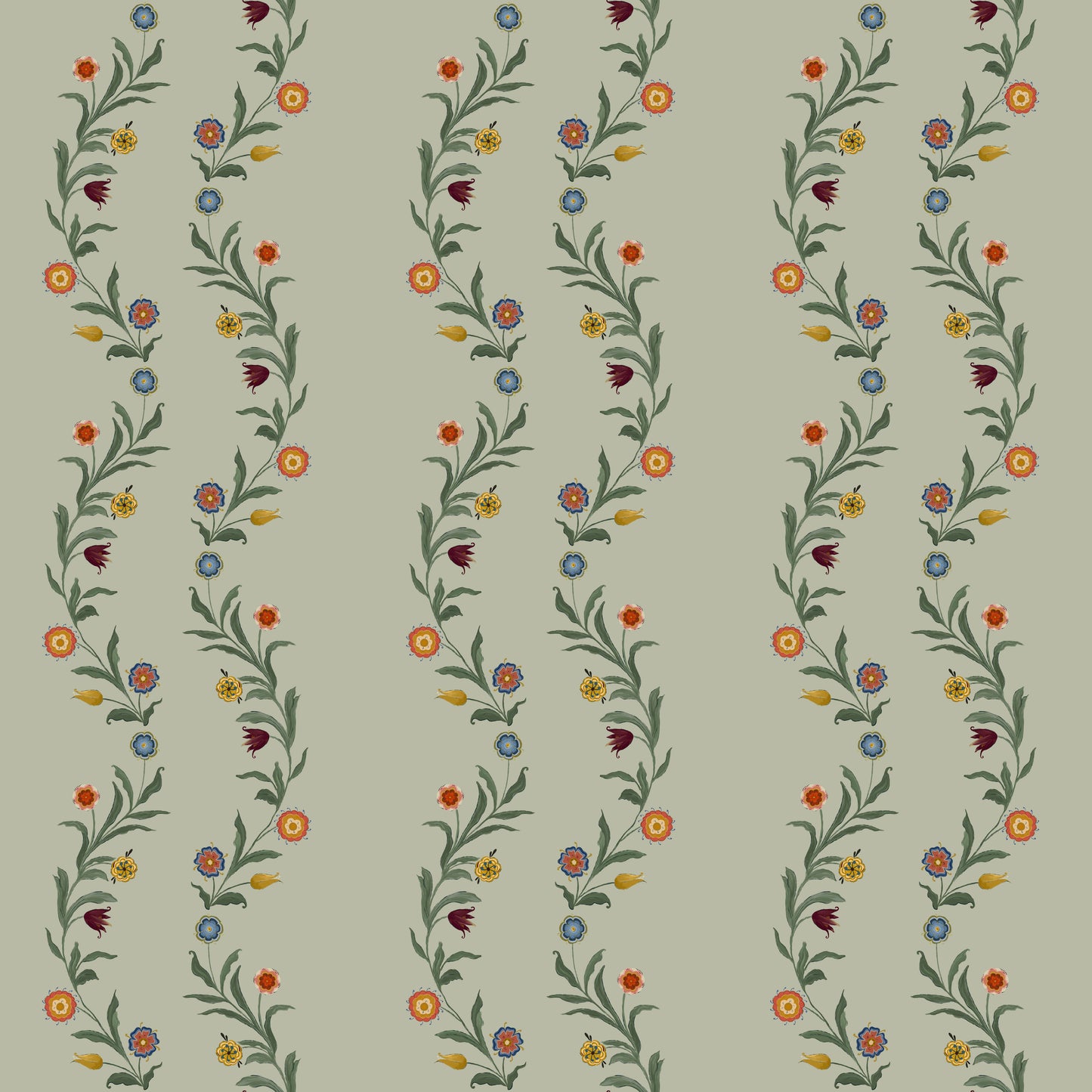 Decorative floral pattern on a light green background