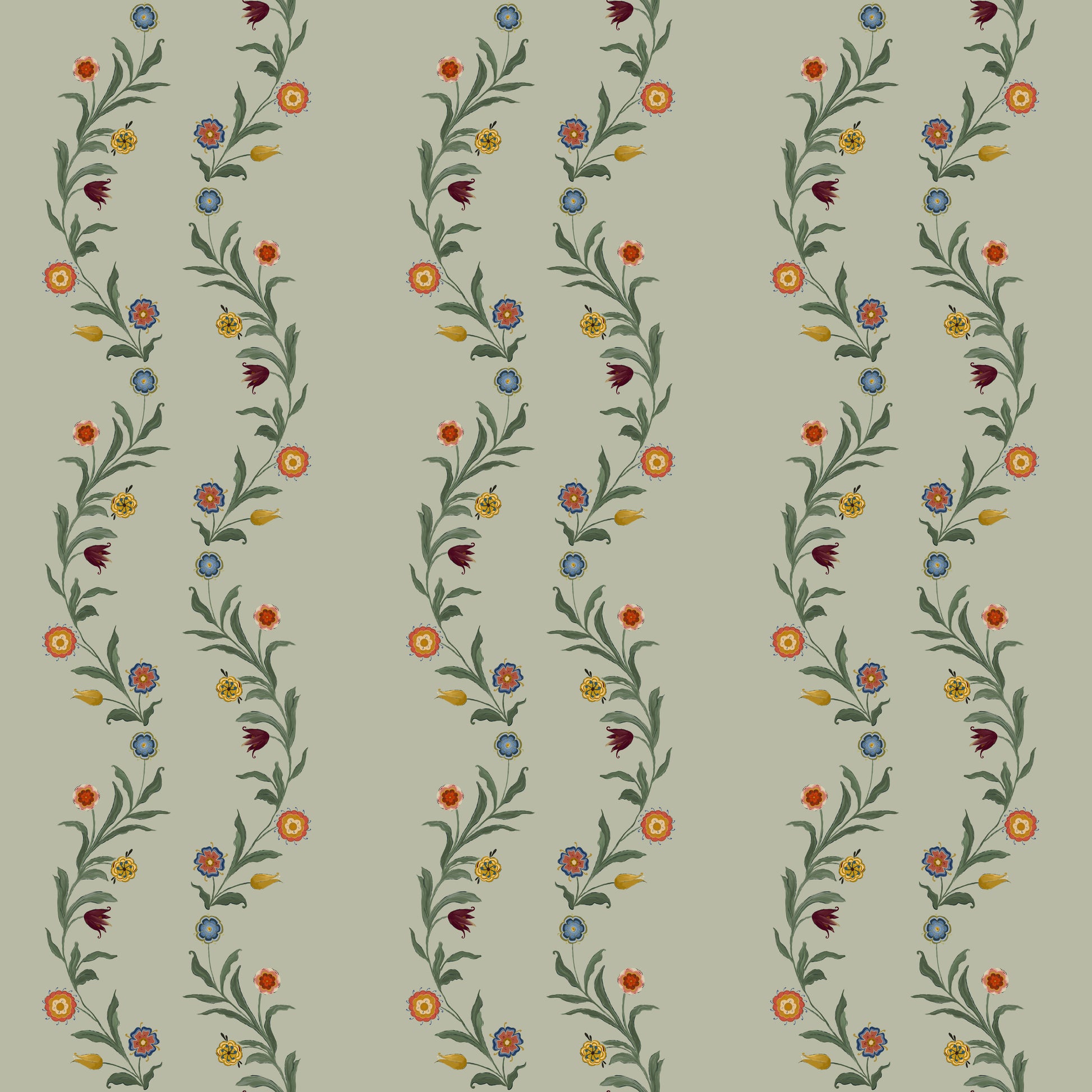 Decorative floral pattern on a light green background