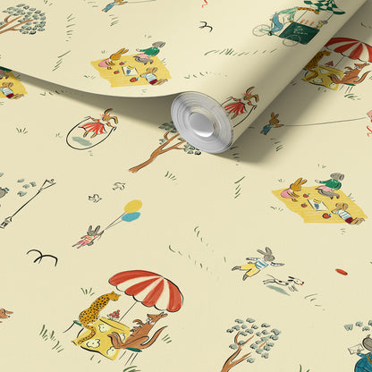 Bemelmans wallpaper animals in the park illustration wallpaper kids wallpaper creamy white kids wallpaper city park wallpaper