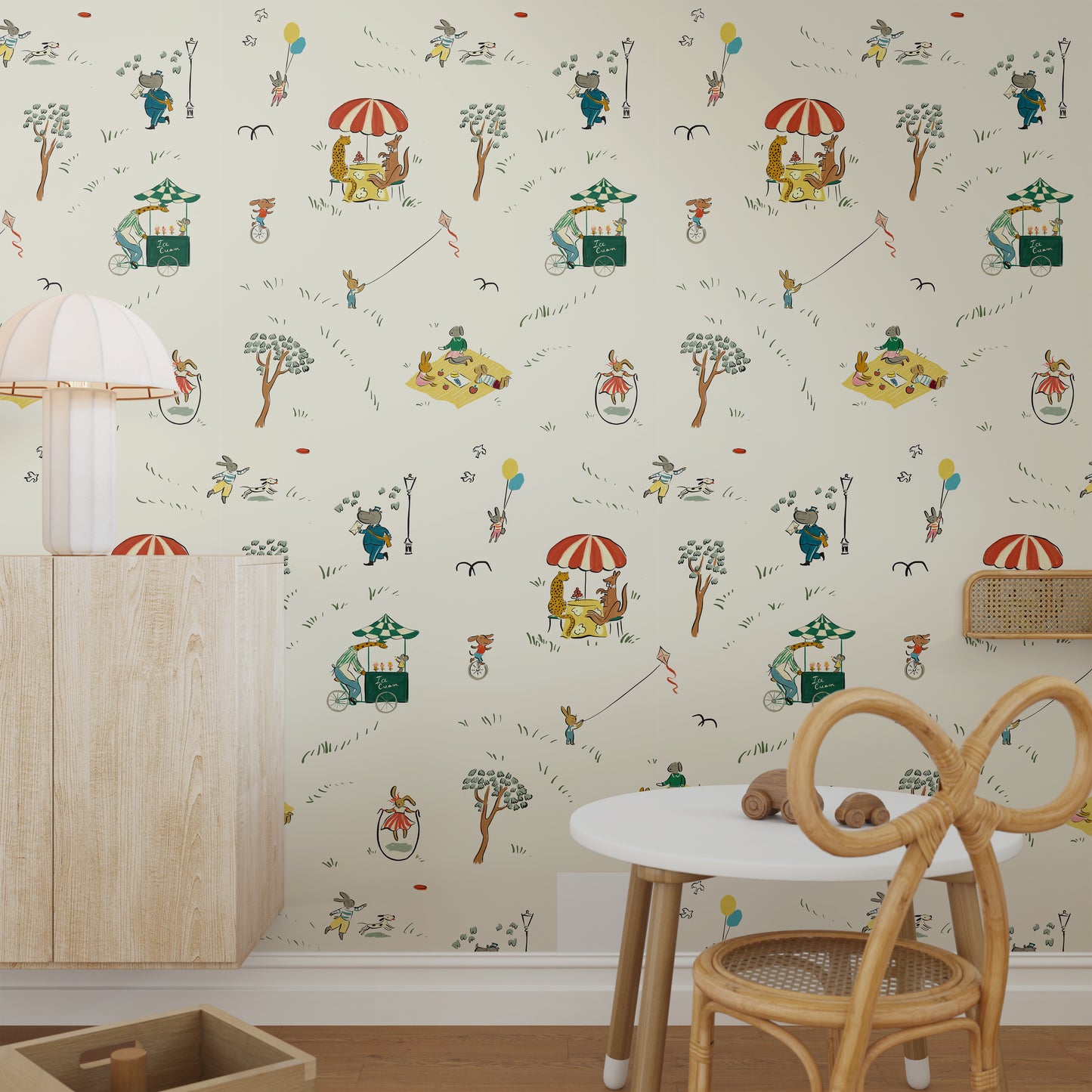 Bemelmans wallpaper animals in the park illustration wallpaper kids wallpaper creamy white kids wallpaper city park wallpaper