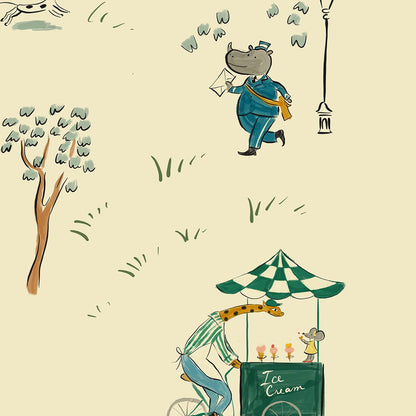 Bemelmans wallpaper animals in the park illustration wallpaper kids wallpaper creamy white kids wallpaper city park wallpaper
