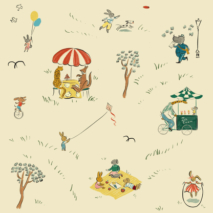 Bemelmans wallpaper animals in the park illustration wallpaper kids wallpaper creamy white kids wallpaper city park wallpaper