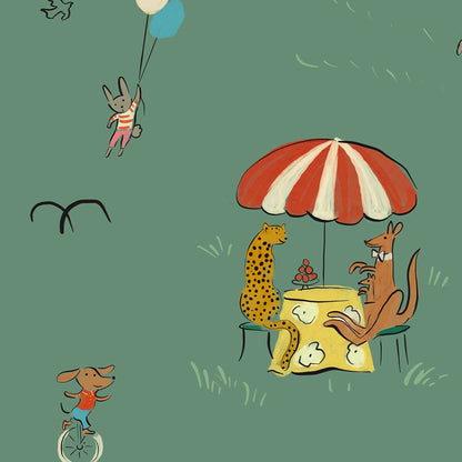 Bemelmans wallpaper animals in the park illustration wallpaper kids wallpaper green park city park wallpaper