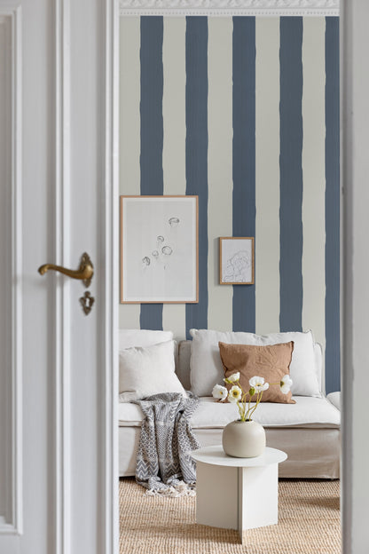Perfect Imperfect Stripe Wallpaper, Navy