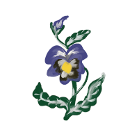 Decorative brooch with a purple pansy flower on a white background