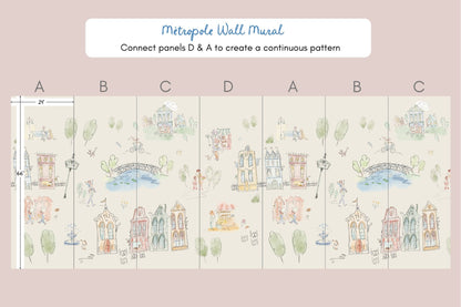 Mètropole Wall Mural, Half Wall Height