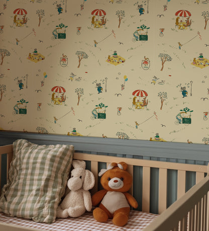 Bemelmans wallpaper animals in the park illustration wallpaper kids wallpaper creamy white kids wallpaper city park wallpaper