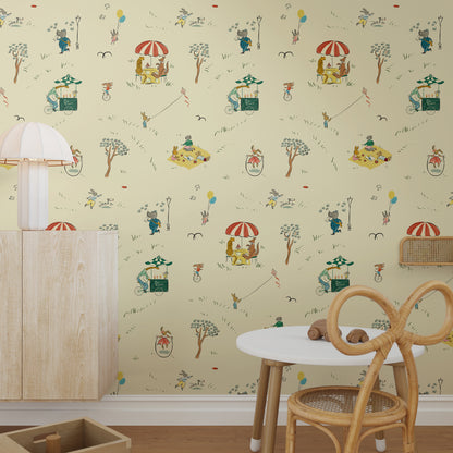 Bemelmans wallpaper animals in the park illustration wallpaper kids wallpaper creamy white kids wallpaper city park wallpaper